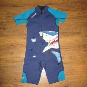 Goldfin Kids Boys Blue Shark Wetsuit Sz 2. UPF 50+ Neoprene  Toddler size